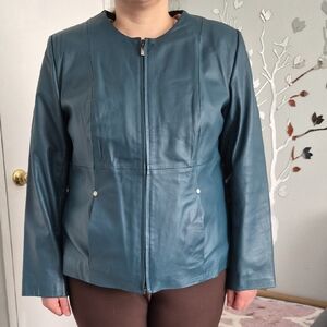 Style & Co. Women's Genuine Leather Teal Jacket